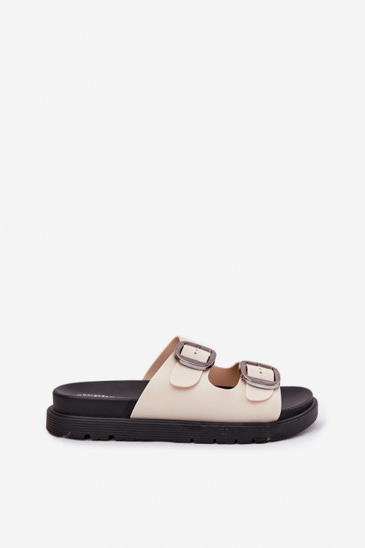 sieviešu čības ar sprādzēm ar platformu smilšu krāsas Elamas