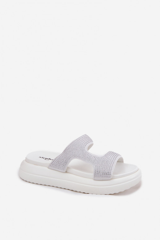 Dekorētas sieviešu čības ar platformu baltas krāsas Jestella