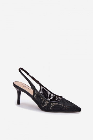 Ar mežģīnēm augstpapēžu kurpes sandales Apavi ar spicu purngalu Melns Lisaviela 2