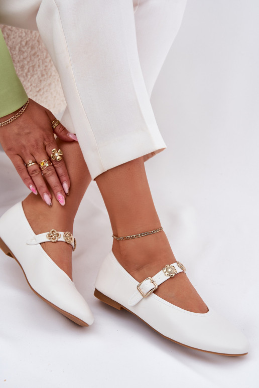 Balerīnas  ar siksniņām I Zelta krāsasmi Przypinkami baltas krāsas Firicene Balerīnas  ar siksniņām I Zelta krāsasmi Przypinkami baltas krāsas Firicene