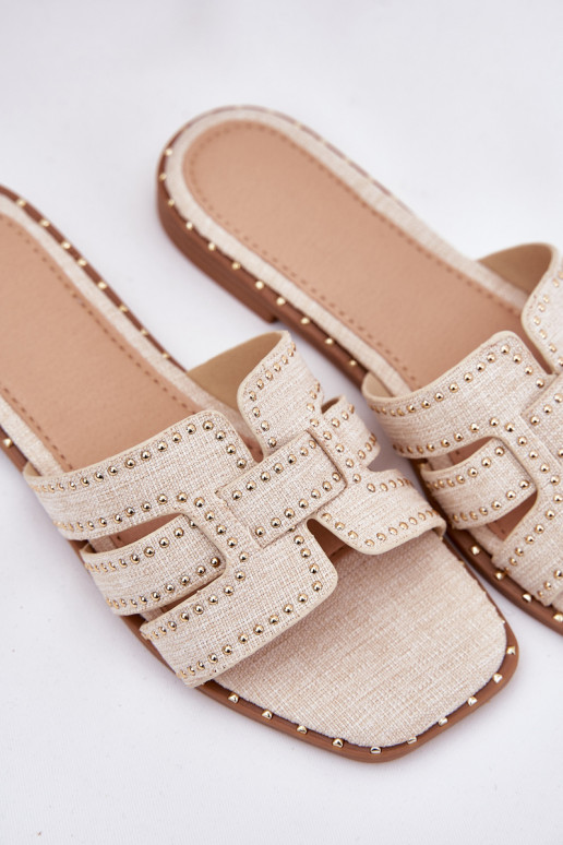 Dekorētas čības ar platām papēžiem Anniles smilšu krāsā