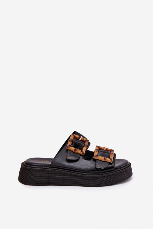 Eko Čibas no dabīgas ādas  ar platformu ar sprādzēm Melns Xanivia