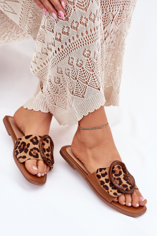 Čības  dekorēti ar sprādzēm ar leoparda kažokādas rakstu Luwam