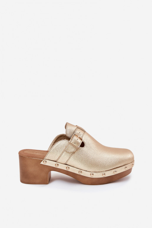 Čības   ar papēdi ar sprādzēm Zelta krāsas Veldexina Čības   ar papēdi ar sprādzēm Zelta krāsas Veldexina