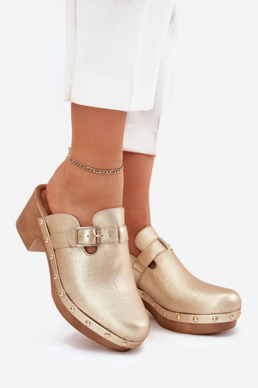 Čības   ar papēdi ar sprādzēm Zelta krāsas Veldexina Čības   ar papēdi ar sprādzēm Zelta krāsas Veldexina