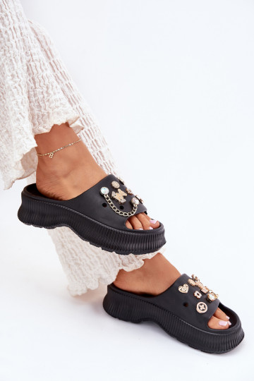 Vieglas čības uz pirksta sieviešu čības Ze Zelta krāsasmi Przypinkami Melns Hortiana