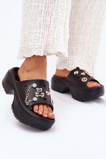 Vieglas čības uz pirksta sieviešu čības ar platformu Ze Zelta krāsasmi Przypinkami Melns Ivoriel