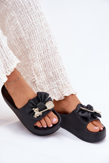 sieviešu čības Vieglas čības uz pirksta ar platformu ar bantītēm I Broszką Melns Marlize