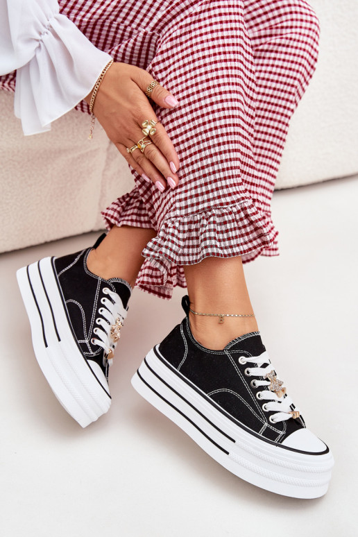 sieviešu puszābaki ar platformu Ze Zelta krāsasmi Przypinkami Melns Fiorina