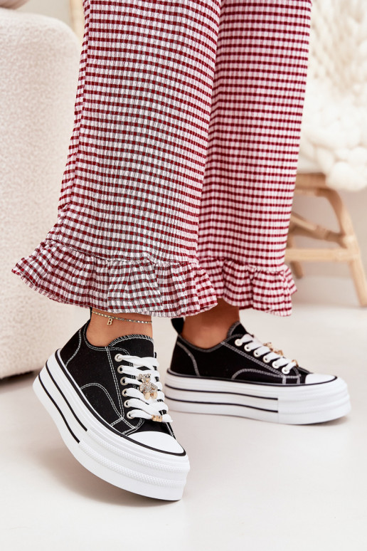 sieviešu puszābaki ar platformu Ze Zelta krāsasmi Przypinkami Melns Fiorina