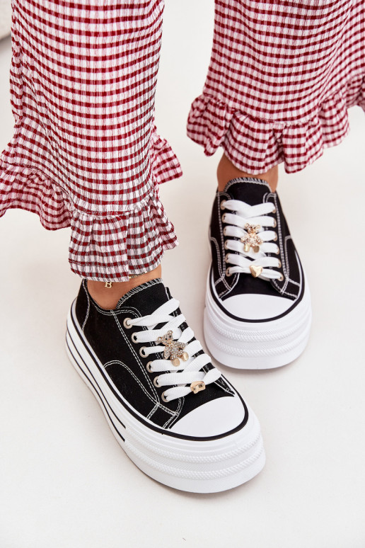 sieviešu puszābaki ar platformu Ze Zelta krāsasmi Przypinkami Melns Fiorina