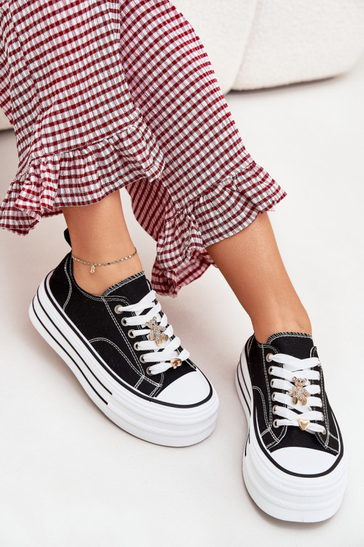 sieviešu puszābaki ar platformu Ze Zelta krāsasmi Przypinkami Melns Fiorina