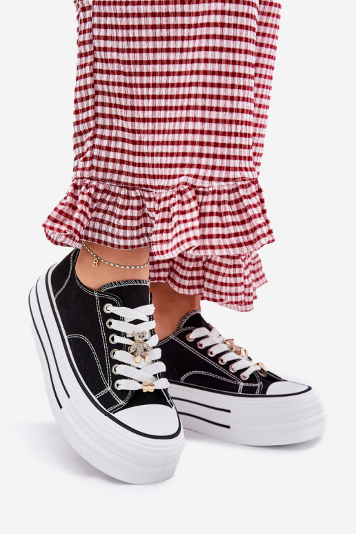 sieviešu puszābaki ar platformu Ze Zelta krāsasmi Przypinkami Melns Fiorina