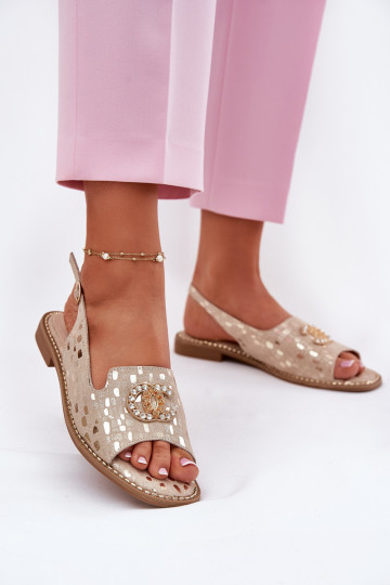 Sieviešu basenes  ar ornamentiem ar platiem papēžiem S.Barski KV51-096 Zelta krāsas