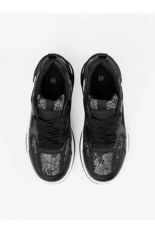 Stilīgasrnas brīvā laika apavi z koronką melns-balta krāsa