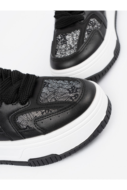 Stilīgasrnas brīvā laika apavi z koronką melns-balta krāsa