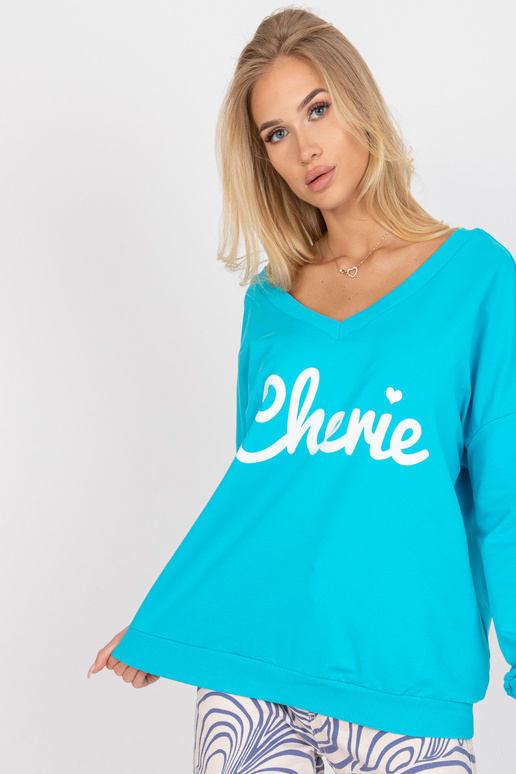 Zilā un baltā kokvilnas džemperis ar...