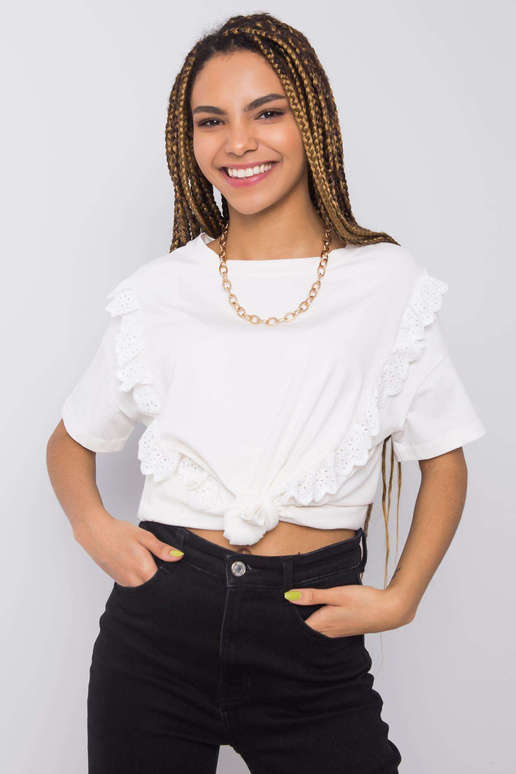 Balts T-krekls ar volāniem Mylene