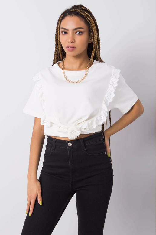 Balts T-krekls ar volāniem Mylene