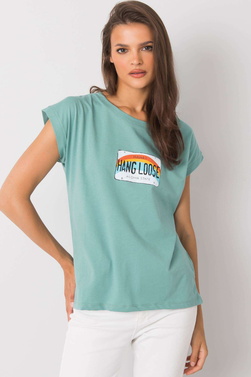 Gaiši zaļš T-krekls ar Aloha apdruku