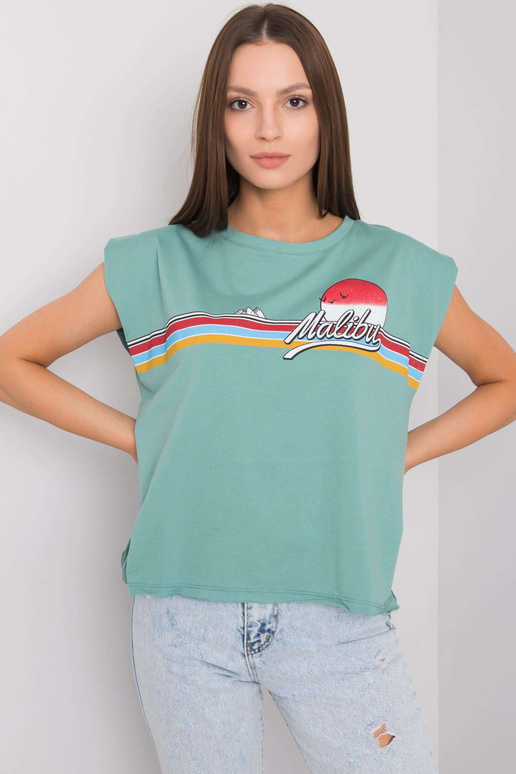 Gaiši zaļš T-krekls ar Malibu apdruku