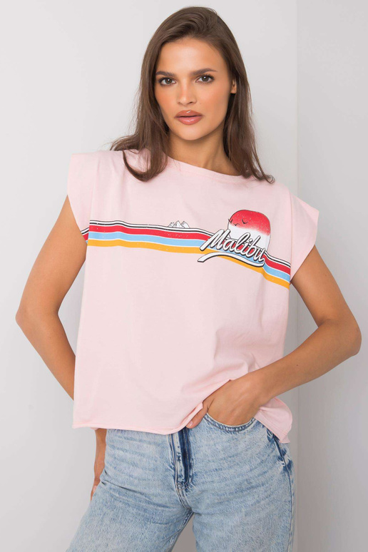 Bāli rozā T-krekls ar Malibu apdruku Bāli rozā T-krekls ar Malibu apdruku