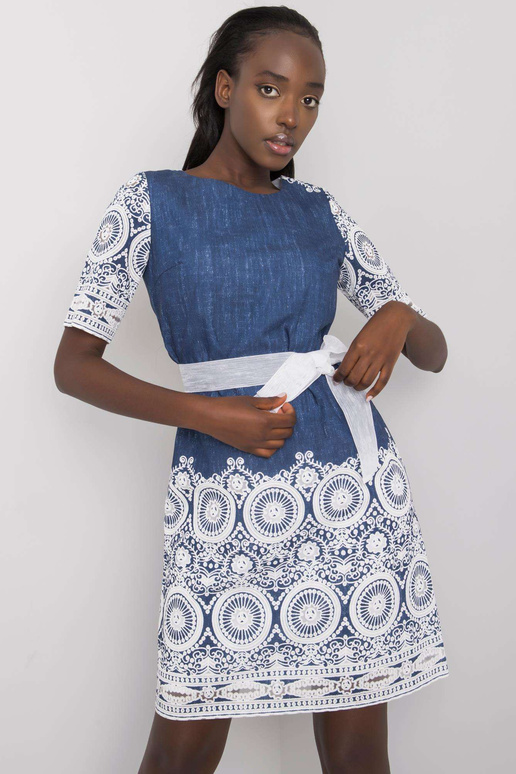 Tumši zila kleita ar jostiņu Lidija