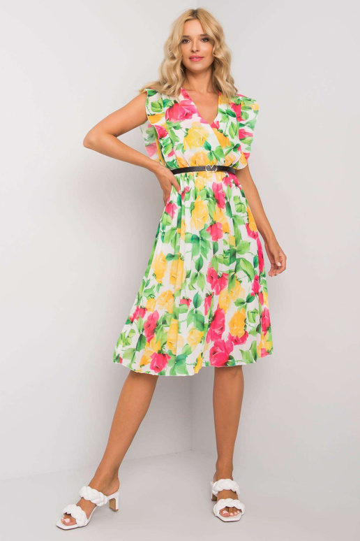 Balta un tumši rozā ziedu kleita...