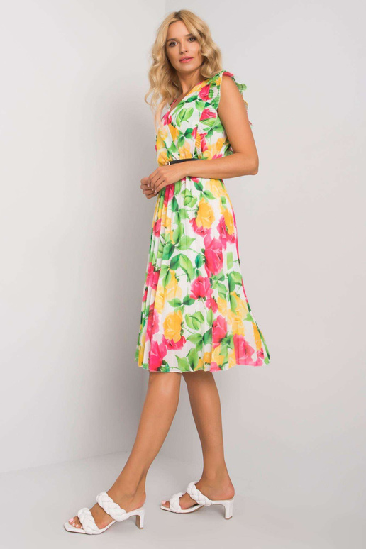 Balta un tumši rozā ziedu kleita...