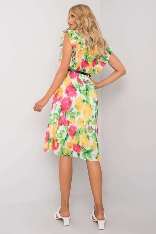 Balta un tumši rozā ziedu kleita...