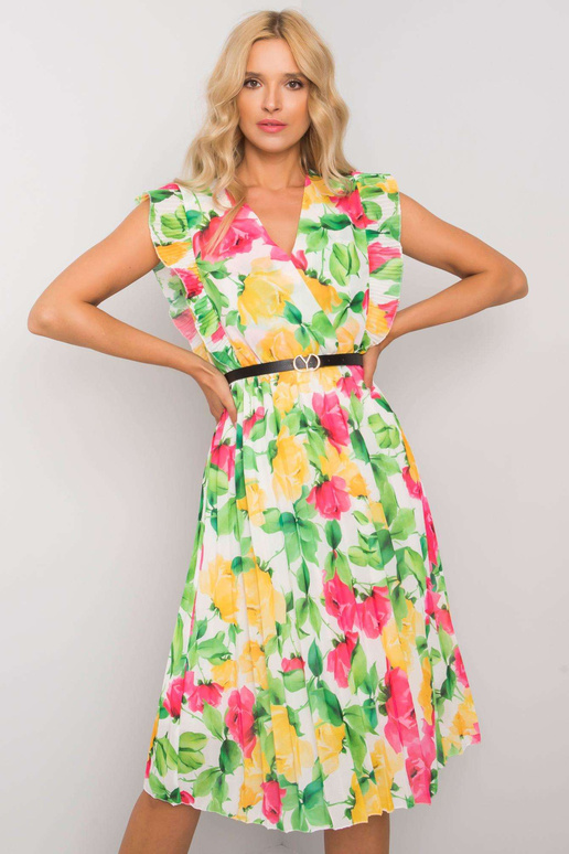 Balta un tumši rozā ziedu kleita...