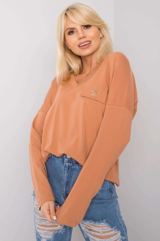 Gaiši brūna V veida kakla blūze Bianca