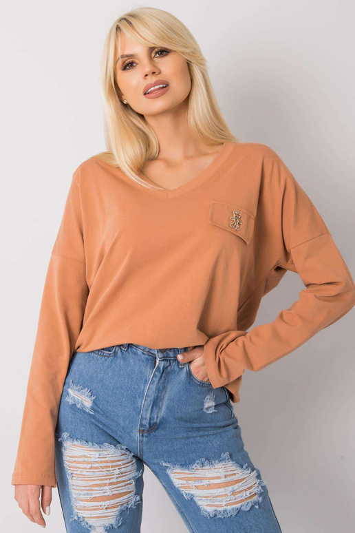 Gaiši brūna V veida kakla blūze Bianca