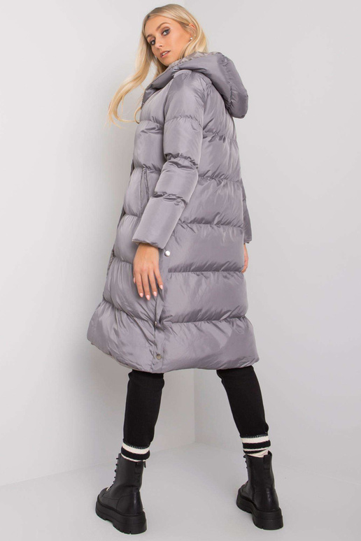 Tumši pelēka stepēta jaka ar kapuci...