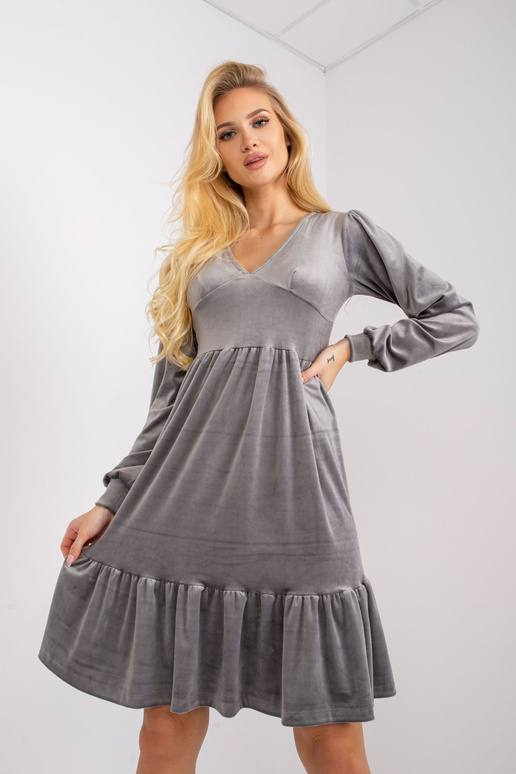 Pelēka velūra kleita ar volāniem Modena