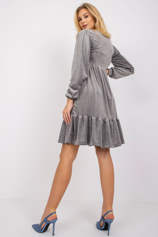 Pelēka velūra kleita ar volāniem Modena