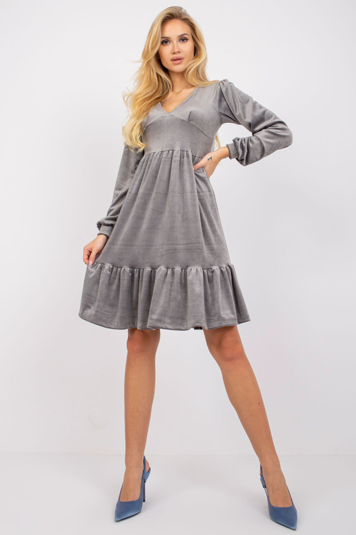 Pelēka velūra kleita ar volāniem Modena