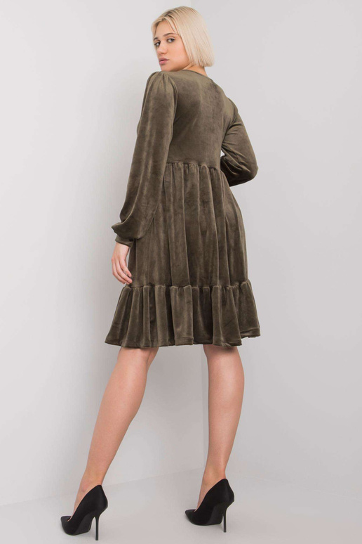 Haki krāsas velūra kleita ar flounces...