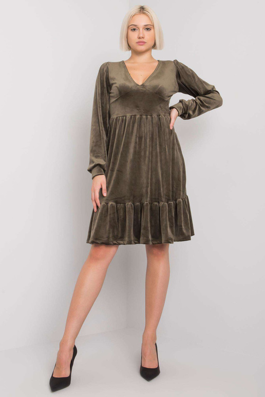 Haki krāsas velūra kleita ar flounces...