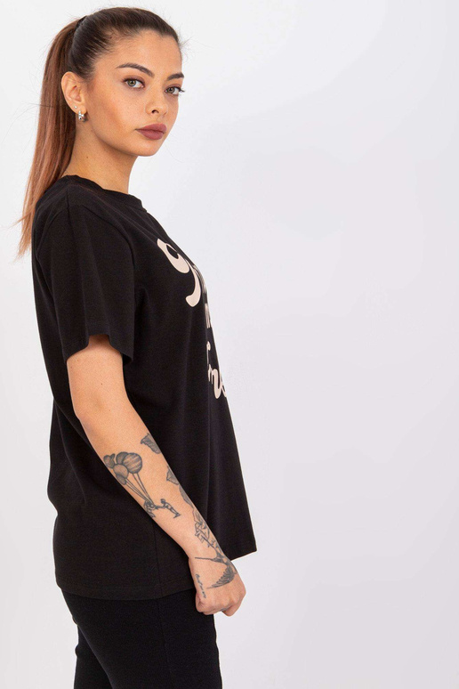 Melns sieviešu T-krekls ar nefrītu Melns sieviešu T-krekls ar nefrītu