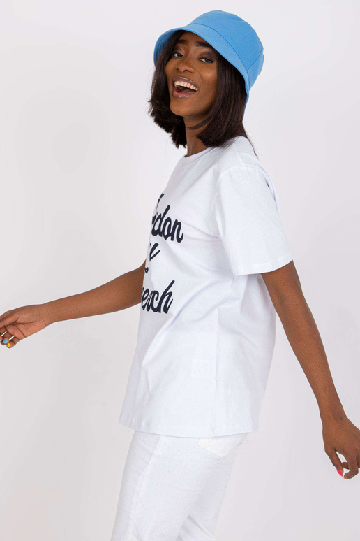 Balts kokvilnas T-krekls ar nefrīta...