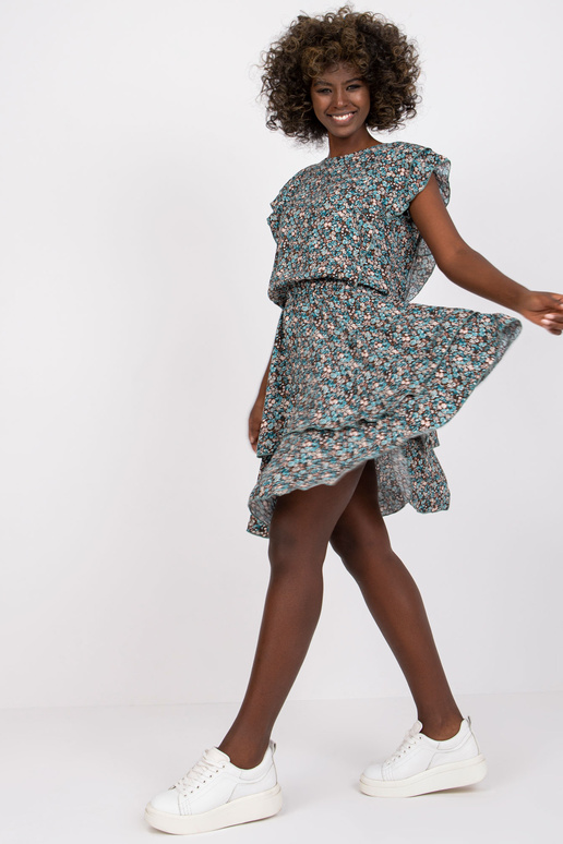 Zilā un brūnā ziedu minikleita Lleida...