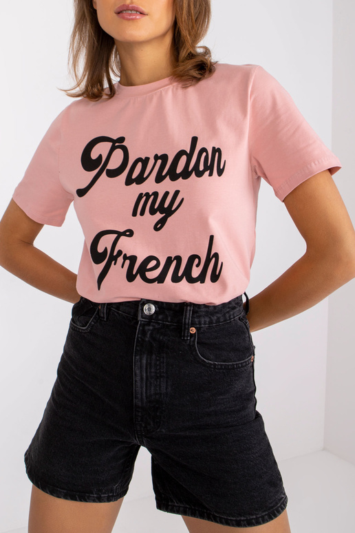 Gaiši rozā sieviešu T-krekls ar apaļu...