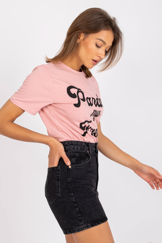 Gaiši rozā sieviešu T-krekls ar apaļu...