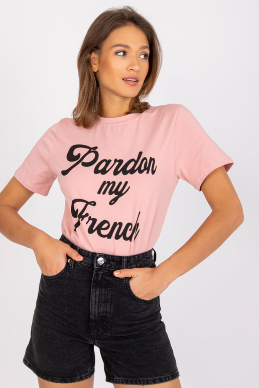 Gaiši rozā sieviešu T-krekls ar apaļu...