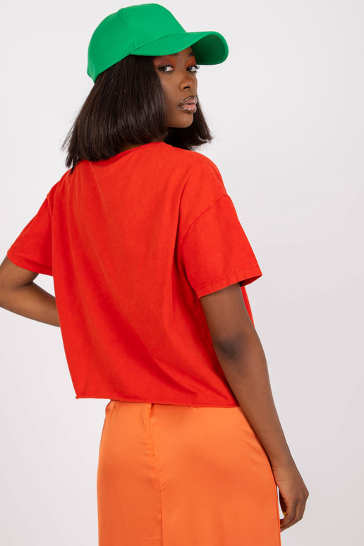 Sarkans kokvilnas īss T-krekls ar...