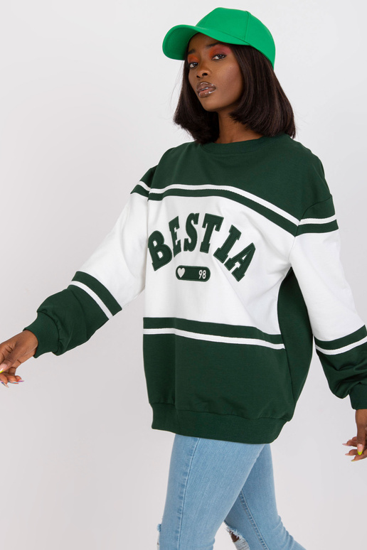 Tumši zaļš un balts brīvs džemperis...