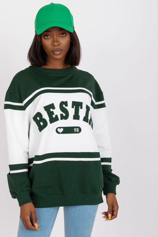 Tumši zaļš un balts brīvs džemperis...