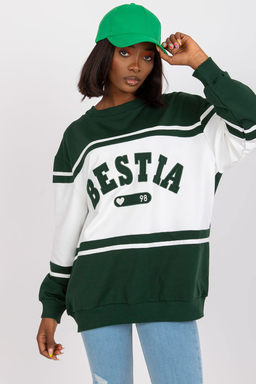 Tumši zaļš un balts brīvs džemperis...