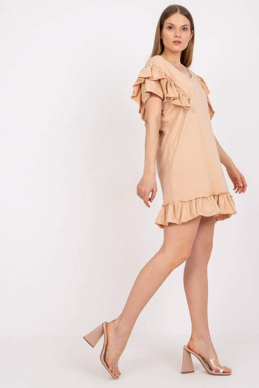 Bēša mini kleita ar volānu un īsām...